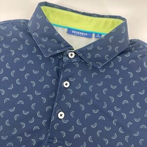 Devereux Shirt Mens Medium Navy Blue Fresca Geometric Fan Threads Golf Polo